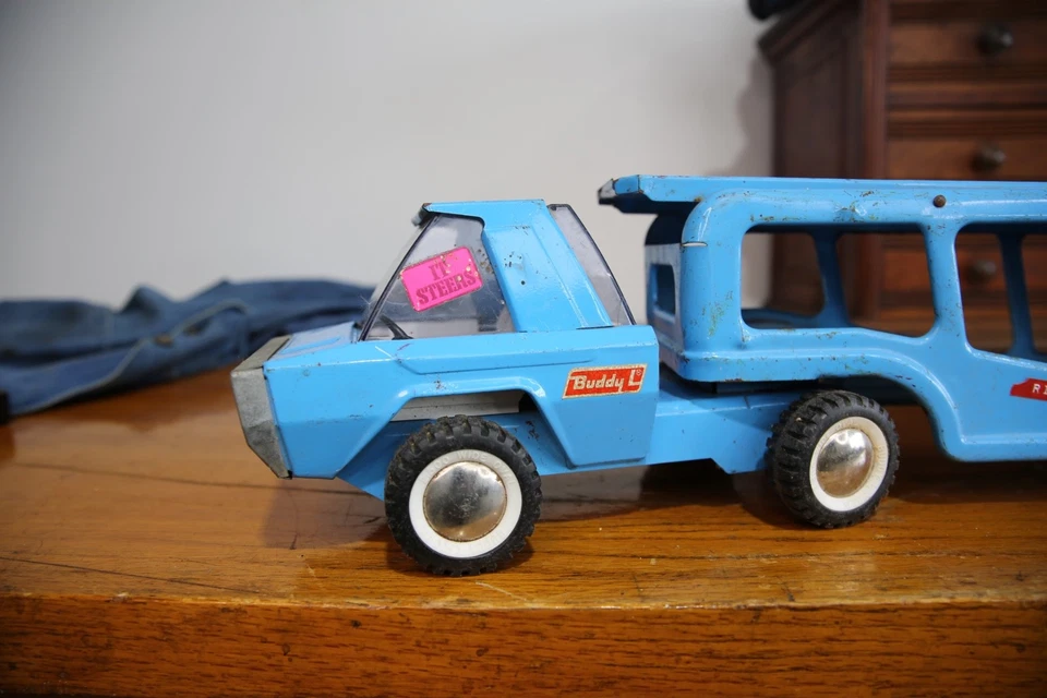 Semirremolque de juguete Buddy L de metal de acero prensado transportador automático de colección Foto 3 de 4