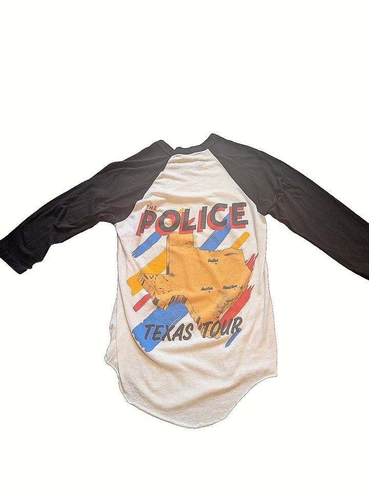 Vtg 1983 THE POLICE Shirt Texas Tour Raglan 80s Band Baby Tee XS 15.5x25.5