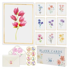 30 Blank Floral Note Cards with Envelopes 4x6 Inch Stationery Set