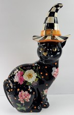 MacKenzie Childs Black Flower Market Cat Witch Hat Halloween Painted Excellent