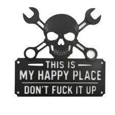 This Is My Happy Place Skull Wrench Metal Sign Wall Art Garage Door Decor Uk