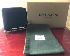C.C. Filson Co. Dawson Leather Zip Wallet 4.5X4" Black 4 CC Slot Coins USA Rare