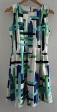 Vince Camuto White Blue Green Dress 6 Pleated