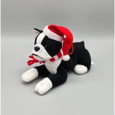 Stuffins BOSTON TERRIER Dog Plush Stuffed Animal Ornament Santa Hat Christmas 7"