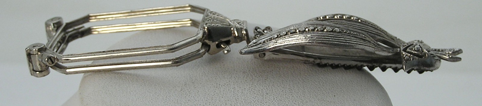 Rare Engraved Deco Lorgnette Spring Flip Open Opera Glasses Sterling Marcasite