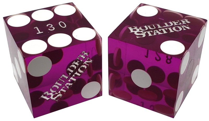 Boulder Station Las Vegas Casino Matching Serial #s Dice Pair Purple Polished