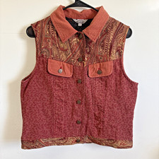 Vintage 90s Stonebridge Patchwork Tapestry Vest Women s Medium Red Button Front