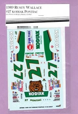 1/24 JWTBM 1989 #27 RUSTY WALLACE KODIAK PONTIAC GRAND PRIX DECAL SHEET