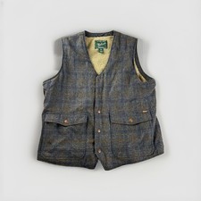 Vintage Woolrich Woolen Mills Men's L Gray Plaid Wool Blend Sherpa Lined Vest
