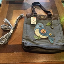 New Chala WORK TOTE Crossbody Pleather Bag BLUE BIRD Large Convertible gift