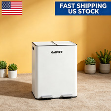 16 Gallon Dual Compartment Trash Slow Close Step Pedal Garbage Bin White Can