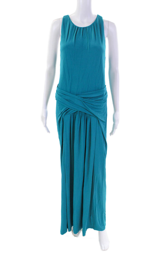 Alberta Ferretti Damen ärmelloses Maxikleid mit gekreuzten Trägern hinten blau Größe 8