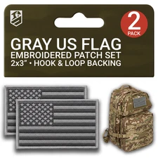 2Pcs Subdued American Flag Patch Set, Hook and Loop USA Flag, Embroidered Gray