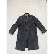Vintage Men's 100 Pure Cashmere Overcoat Charcoal Grey Loomed in Scotland L/XL