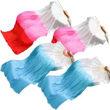 2 Pairs Belly Dance Fans 1.8M/6 Ft Long Bamboo Faux Silk Veils Fans for Women...