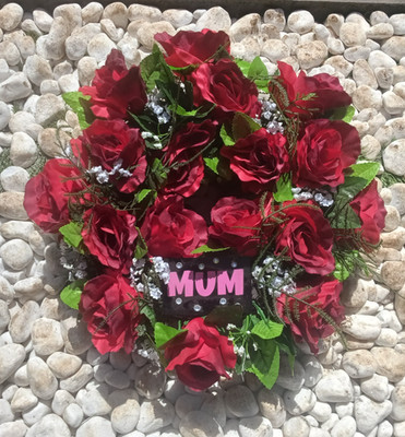''Neu'' Grab Seitenkranz 12'' - personalisiert MAMA - schöne rote Rose Hommage