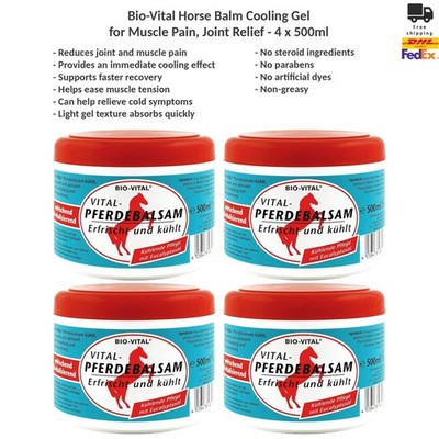 Bio-Vital Horse Balm Cooling Gel for Muscle and Joint Pain Relief 4x500ml