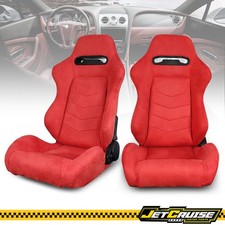 Universal Pair Reclinable Racing Seats Dual Sliders Red Stitch Suede Wrap
