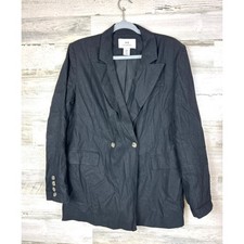 H by Halston Womens M Black Linen Blend Button Up Tailored Dress Blazer Jacket