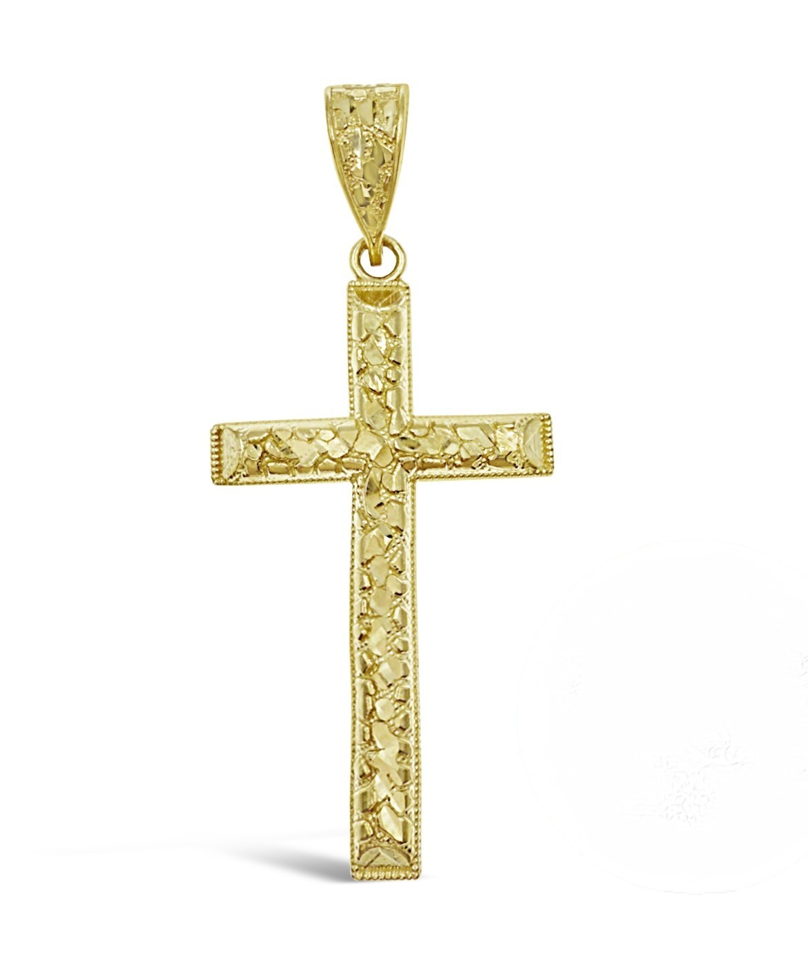 10K Yellow Gold Nugget Cross Pendant Religious Charm 2.4 inch