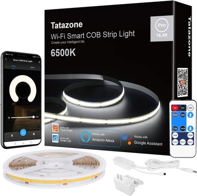 16.4Ft 6500K Wifi COB Led Strip Light with App and Remote, Compatible with Alexa