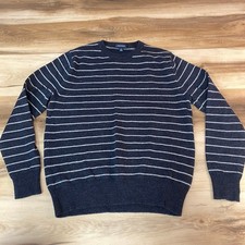 J Crew Sweater Mens Medium Striped Crew Neck Cotton Wool Blend Blue Gray