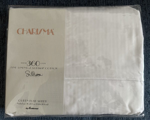 CHARISMA Queen Flat Sheet,NWT,Supima Cotton,thread 360,Fieldcrest,white stripe