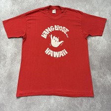 Vintage 80s Design Tees Hang Loose Hawaii Shirt Mens XL Red Shaka Graphic Surf