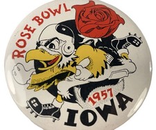 RARE 1957 Iowa Hawkeyes Rose Bowl Pinback Button Herky the Hawk Oregon State