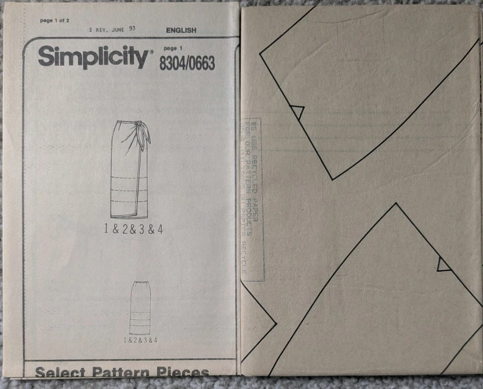 Vintage Simplicity 8304 Misses Sarong Skirt Sewing Pattern Size KK 8-14 Uncut FF - Image 3 of 3