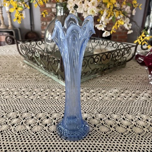 Vintage Fenton Blue Opalescent Boggy Bayou Swung Vase 12”