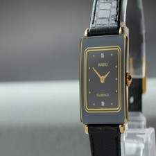 Near Mint RADO Florence 153.3606.2N Black Dial Genuine Leather Quartz Women's