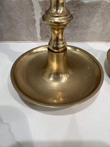 Pair Vintage Solid Brass Candlesticks Candle Holders 7 3/4” Patina MCM - Picture 5 of 16