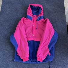 Vintage Gap Jacket Womens Small Pink Blue Arctic Light Fleece Anorak Hooded
