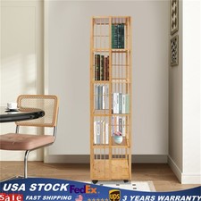 Bamboo Rotatable Bookshelf 6 Tiers Open Shelving Magazine Storage Rack w/ Wheels