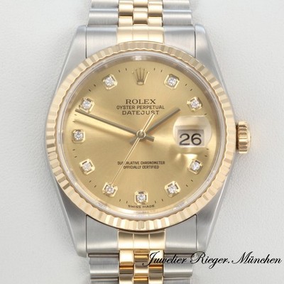 Rolex Datejust 36 mm 16233 2000 Stahl Gelbgold 750 Diamanten Automatik