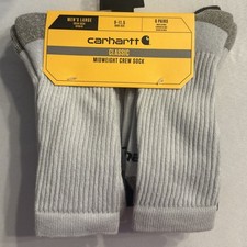 New Mens Carhartt Mid-Weight Crew Sock 6-Pack Blk/Wh/Grey Size 9-11.5 SC1156  M