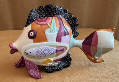 Bistro Ceramic Fish by Westland Fish Outta Water Figurine Purple Pink 11318