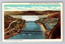 WA-Washington, Grand Coulee Dam On River, Aeria, Vintage Souvenir Postcard