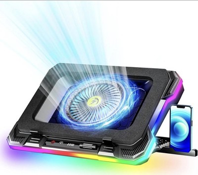 Gaming RGB Laptop Cooling Pad, Powerful Cooler Fan, Sealed Foam and Phone Holder