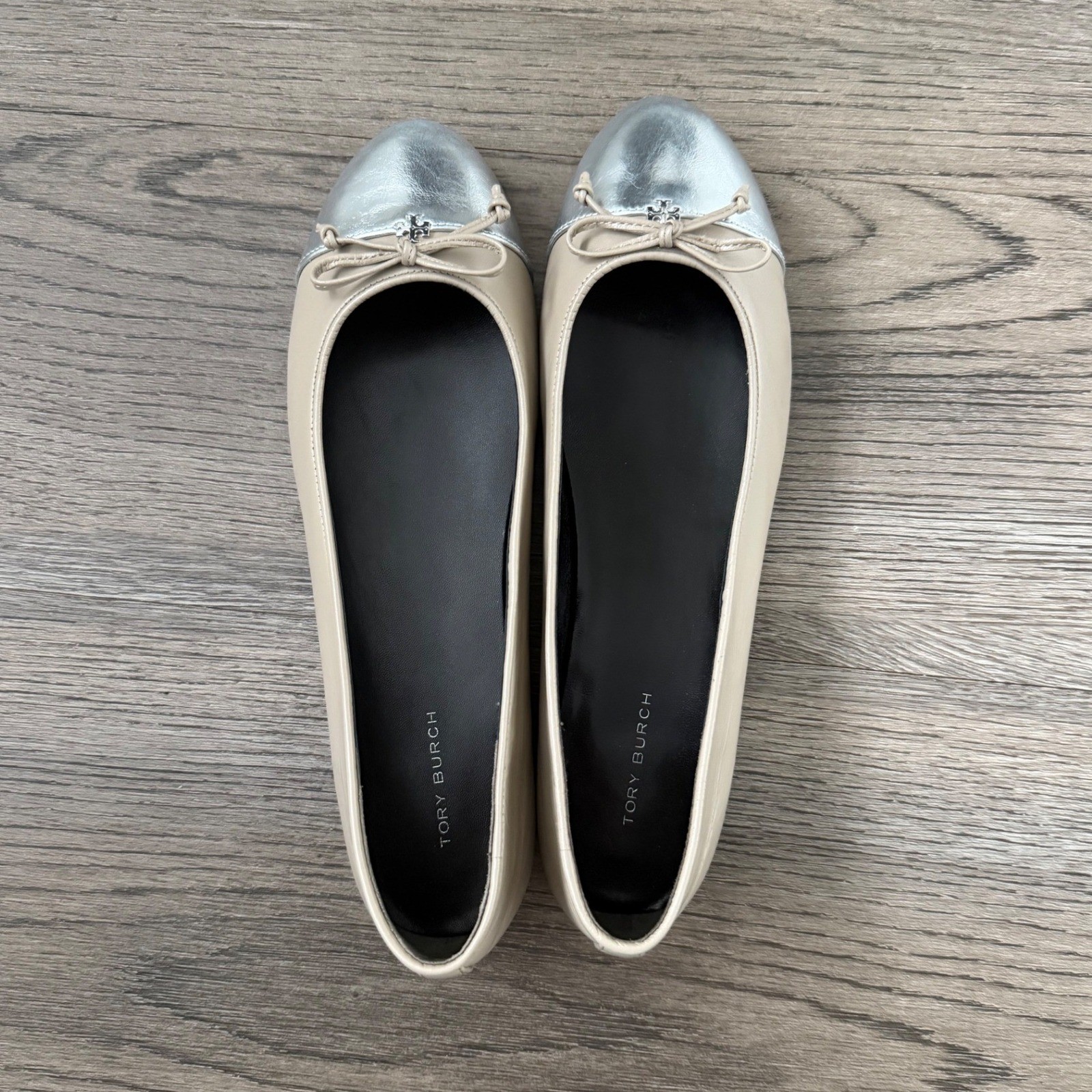 Tory Burch Cap Toe Classic Leather Ballet Flats - Size 8 - Oyster/Silver - NWOB thumbnail 4