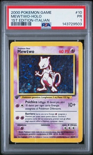 2000 POKEMON GAME 1ST ED-ITALIAN #10 MEWTWO-HOLO PSA 1