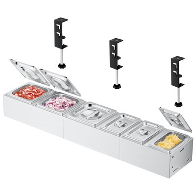 Pizza Topping Station Stainless Steel, 6 Seasoning Containers with Lid, Condi...