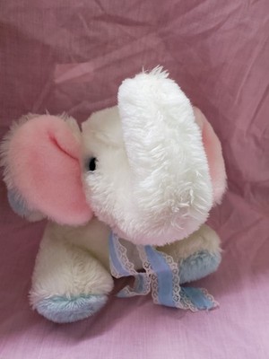 VTG Elephant Music Box Brahms' Lullaby Pastel White 8in Plush  TLC PLEASE READ
