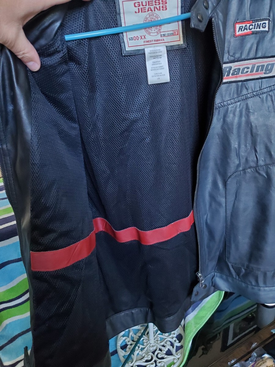 Vintage - Guess Jeans Brand Leather Racing Riding Jacket