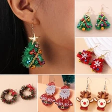 Christmas Tree Elk Santa Claus Earrings Hook Drop Dangle Women Party Jewelry New