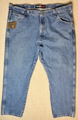 Wrangler Riggs Jeans Mens Size 42x30 Blue 5 Pocket Workwear Relaxed Fit 3W050AI