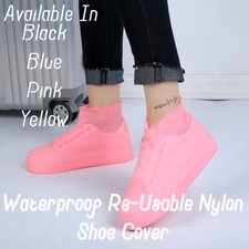 NYLON WATER PROOF, NON-SLIP & RE-USABLE SHOE COVER FOR WOMEN'S TRAINERS PINK
