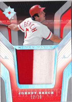 2004 Ultimate Collection JOHNNY BENCH 2 Color Super Patch Card #d 20 REDS