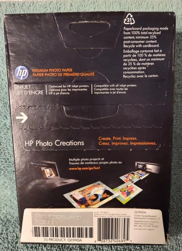 Papier fotograficzny HP Premium błyszczące wykończenie 4x6 100 sztuk drukarka atramentowa (A72) - Zdjęcie 2 z 2